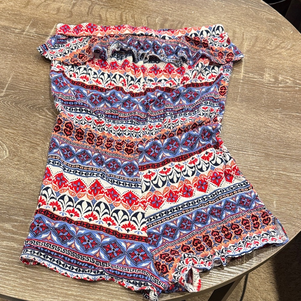Aqua High Waist Patterned Women's Shorts - Red and Blue